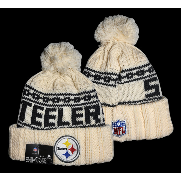 NWT Pittsburgh Steelers Chunky Knit Fair Isle Beanie Fleece Lining Beige OSFA - Picture 1 of 6